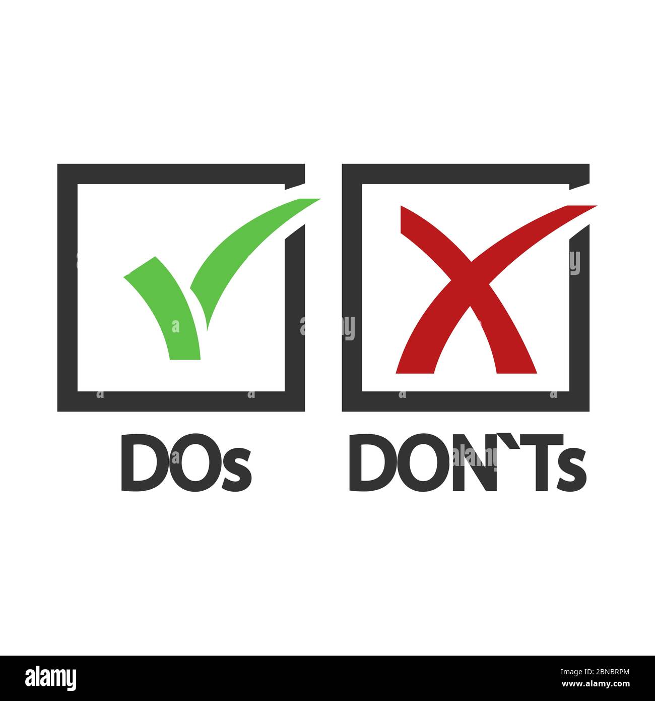DOs and DONTs yes and no vector sign. Illustration of correct and wrong, cross and tick sign Stock Vector