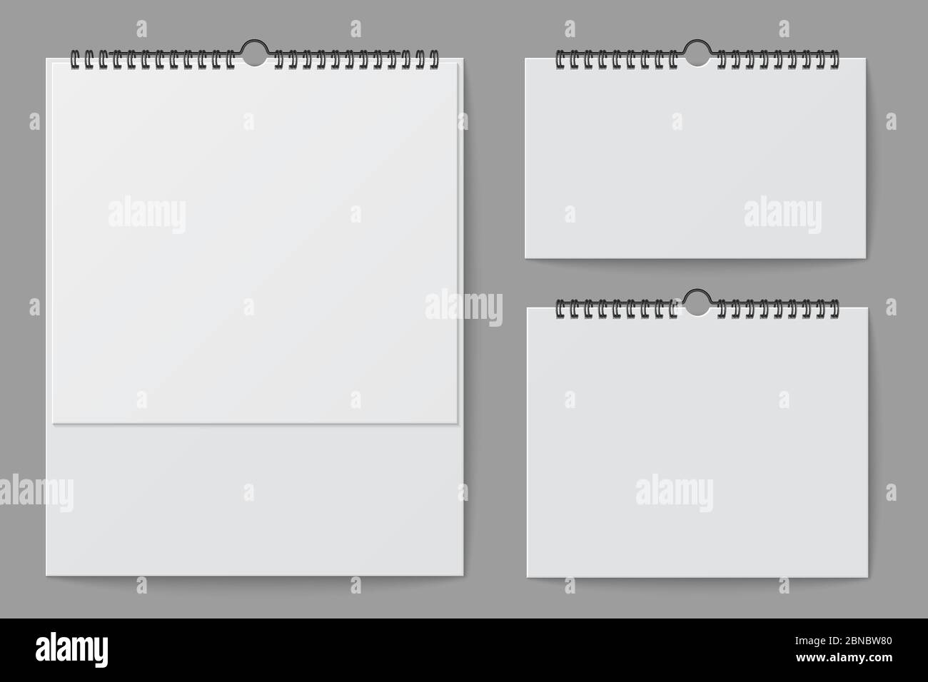 Wall calendar mockup. Blank white desktop office calendar with spiral