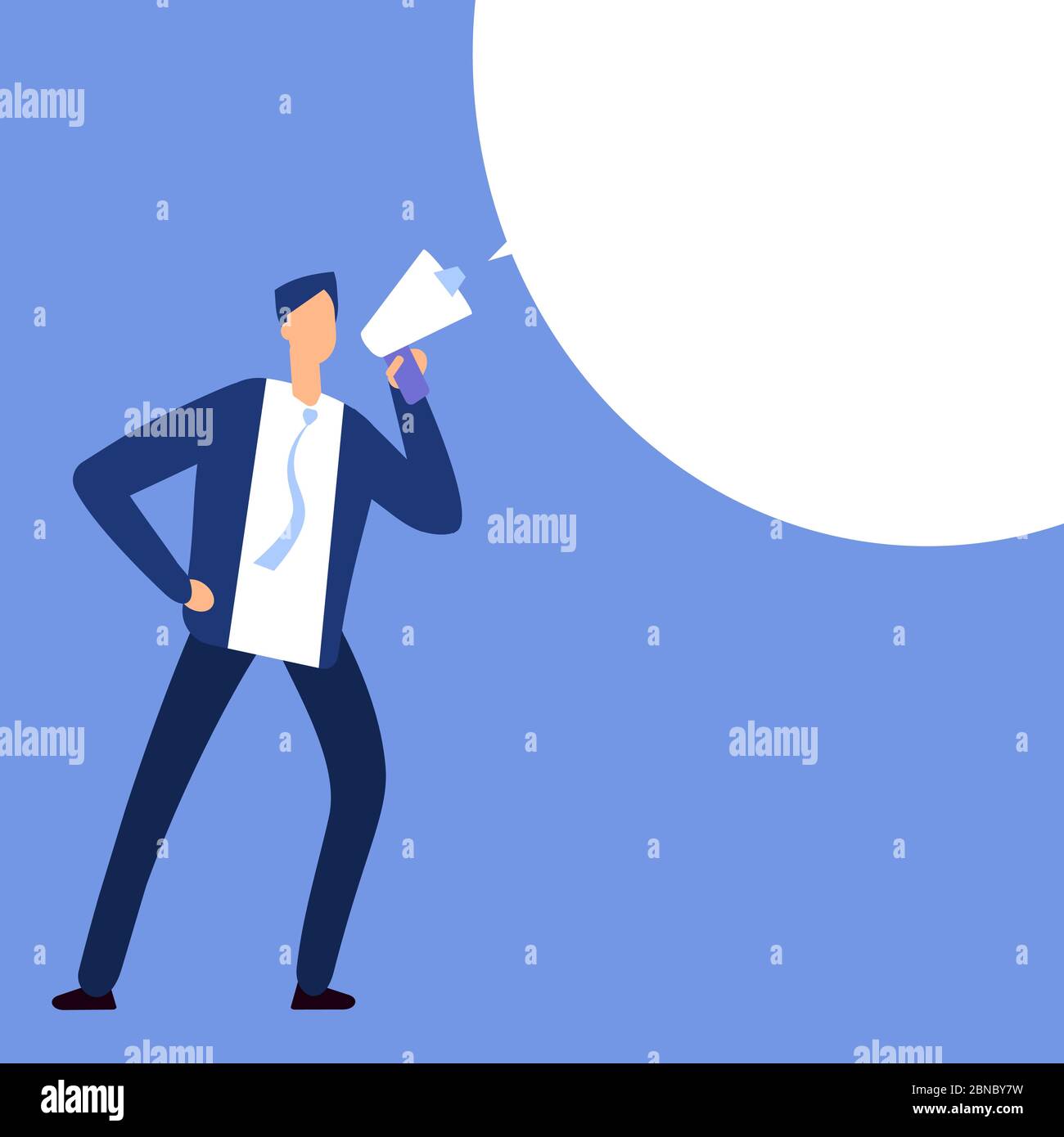 Businessman with megaphone. Man shouting in bullhorn with speech bubble for message. Vector illustration Stock Vector