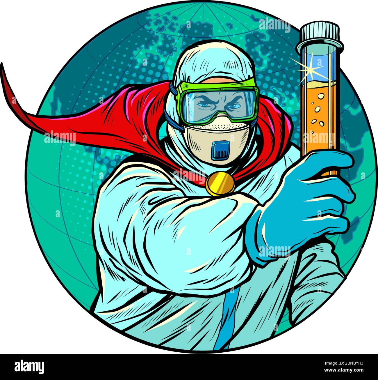 A doctor in a protective suit with a virus vaccine. Coronavirus epidemic covid19 Stock Vector