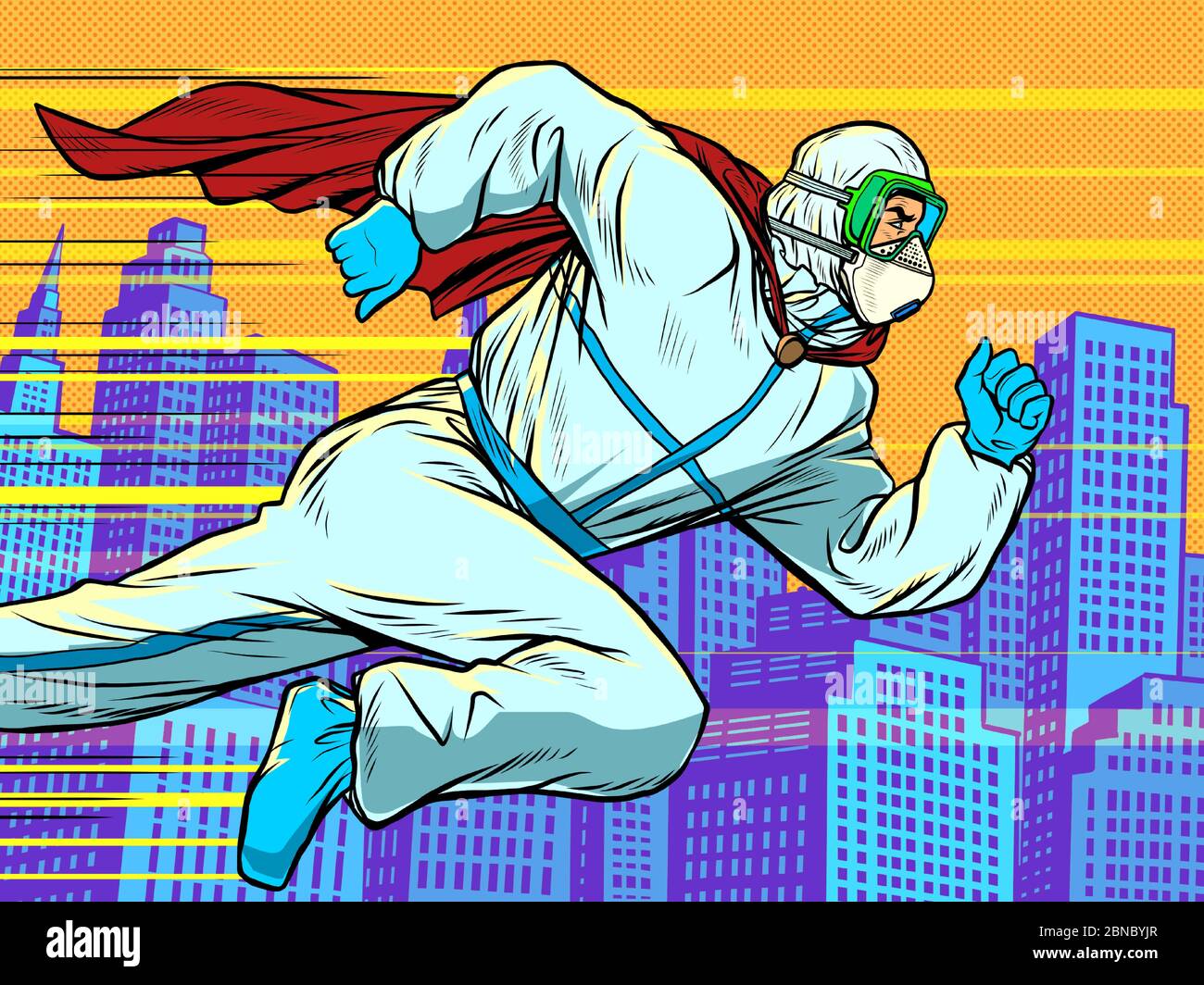 Hero doctor runs. Covid19 coronavirus epidemic Stock Vector