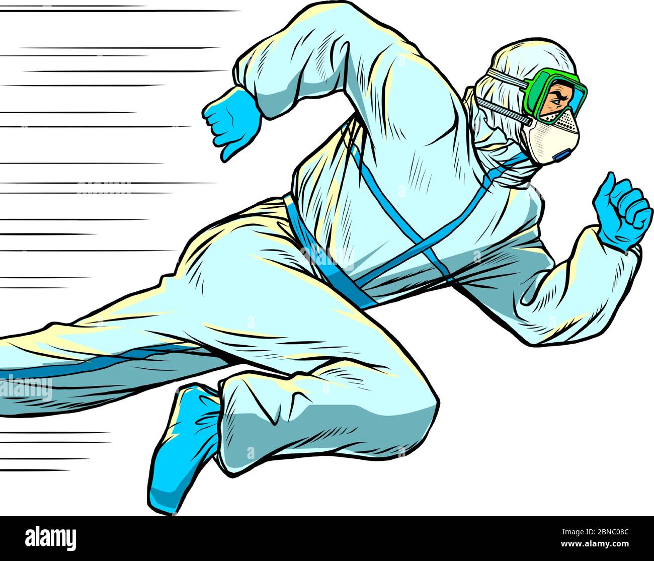Hero doctor runs. Covid19 coronavirus epidemic Stock Vector