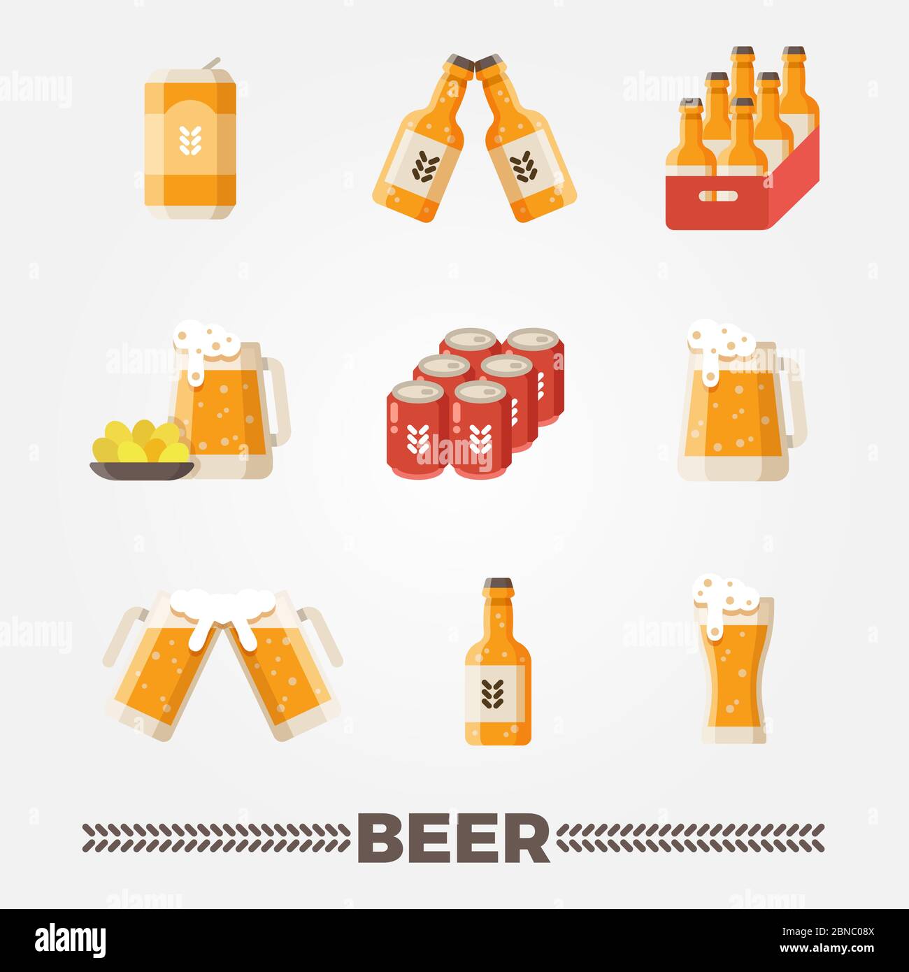 Colorful beer vector flat icons vector set. Oktoberfest german festival symbols illustration Stock Vector