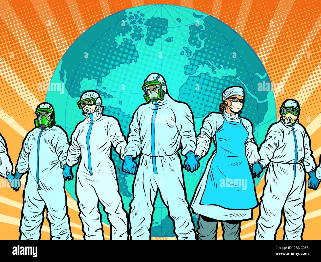 The pandemic concept. Doctors protect the planet. medics in protective suits Stock Vector