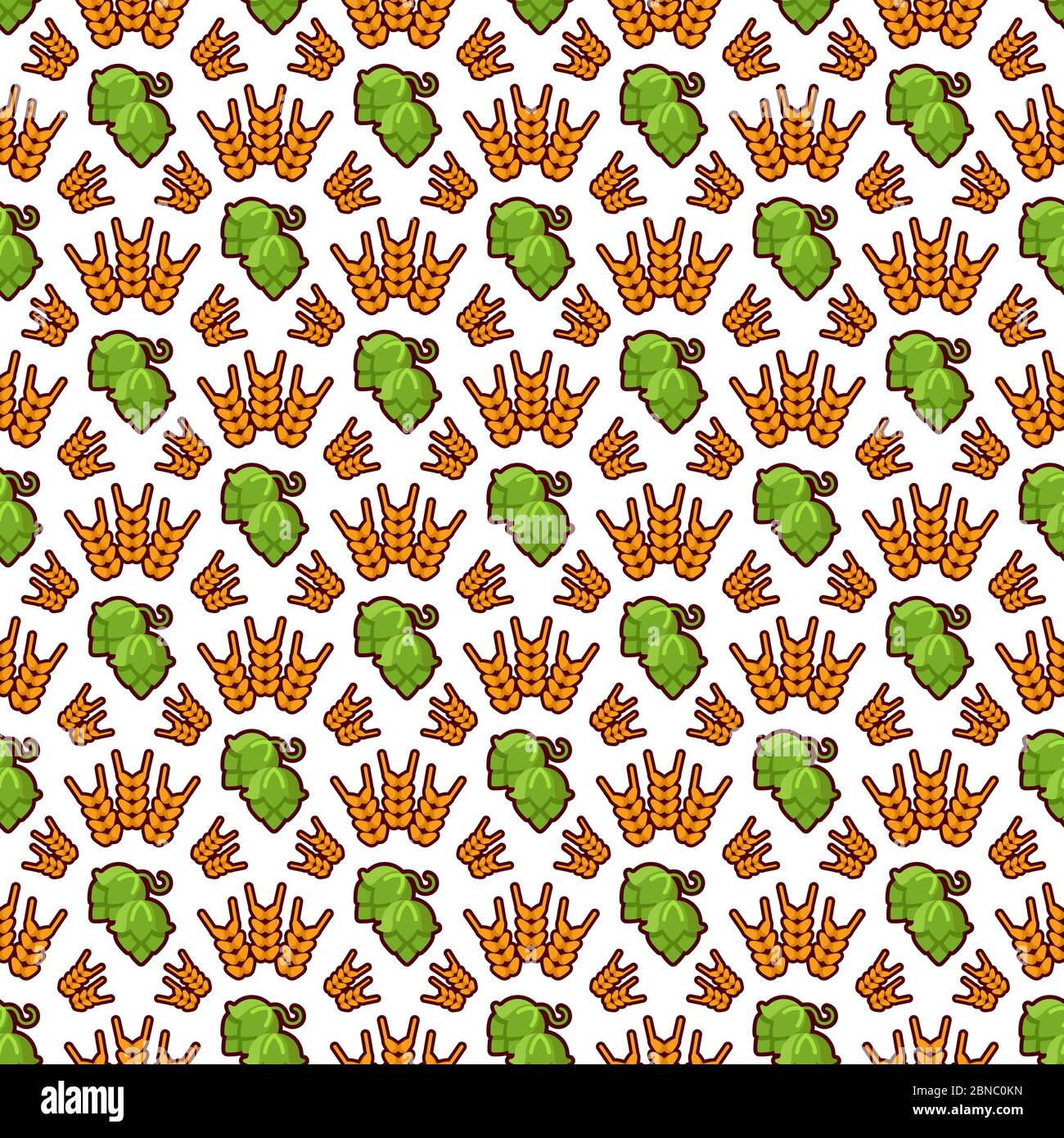 Hop and wreath seamless pattern design. Beer, harvest, agricultural seamless texture. Background vector illustration Stock Vector