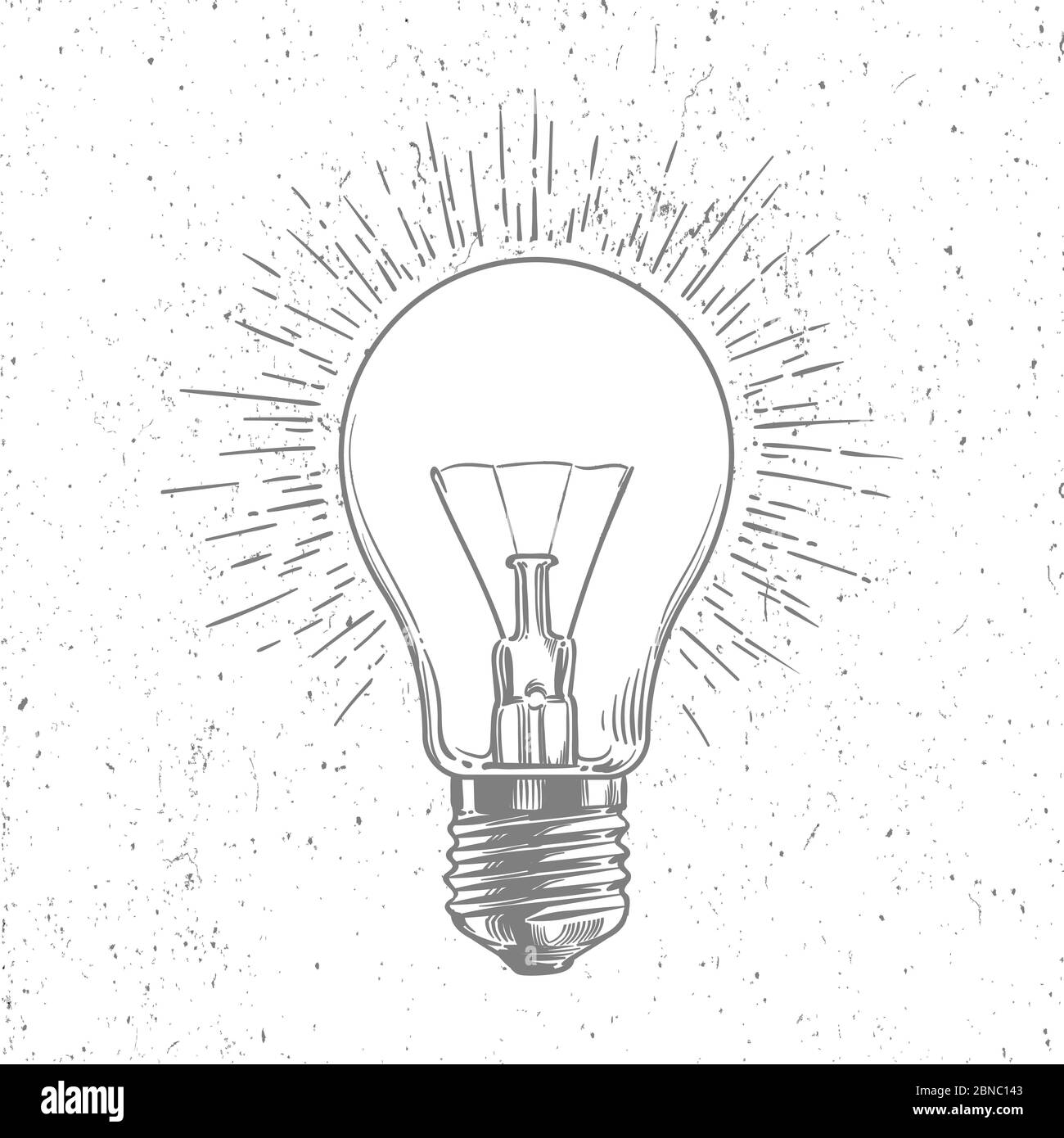 Sketch light bulb on grunge background vector poster isolated on white illustration Stock Vector