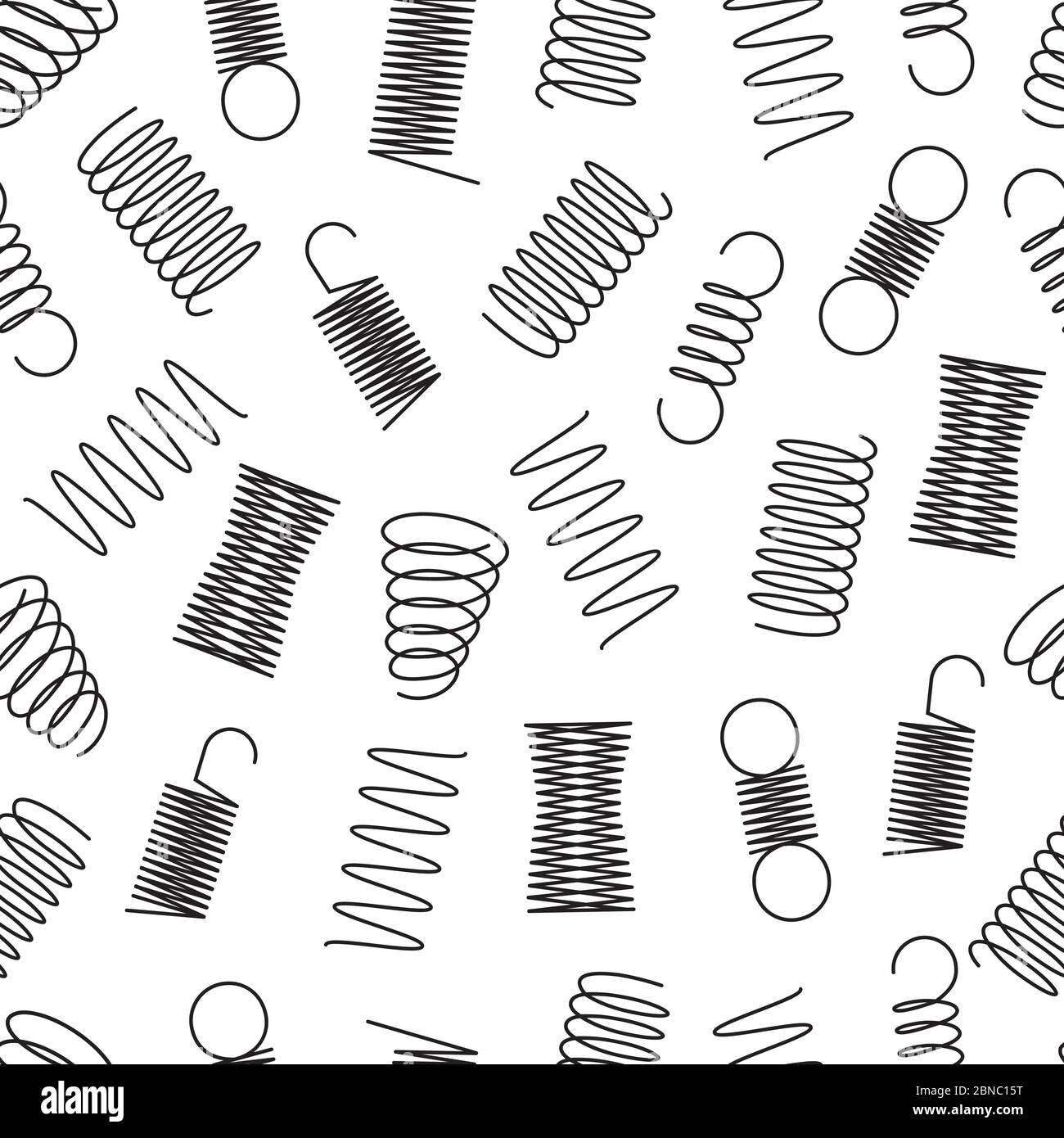 Metal springs seamless pattern. Steel coil spirals, flexible wire elastic lines endless vector texture. Illustration of background flexible coil, spring spiral Stock Vector