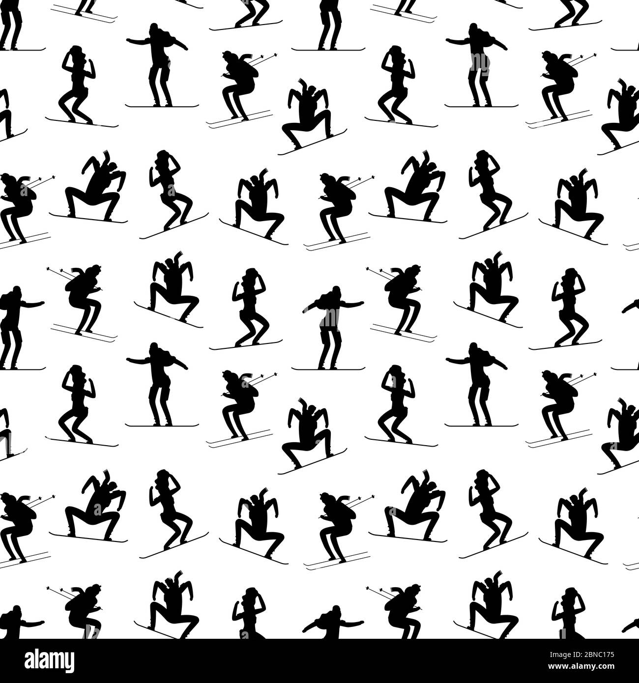 Winter sports athletes seamless pattern. Black sport winter people silhouettes texture. Vector illustration Stock Vector