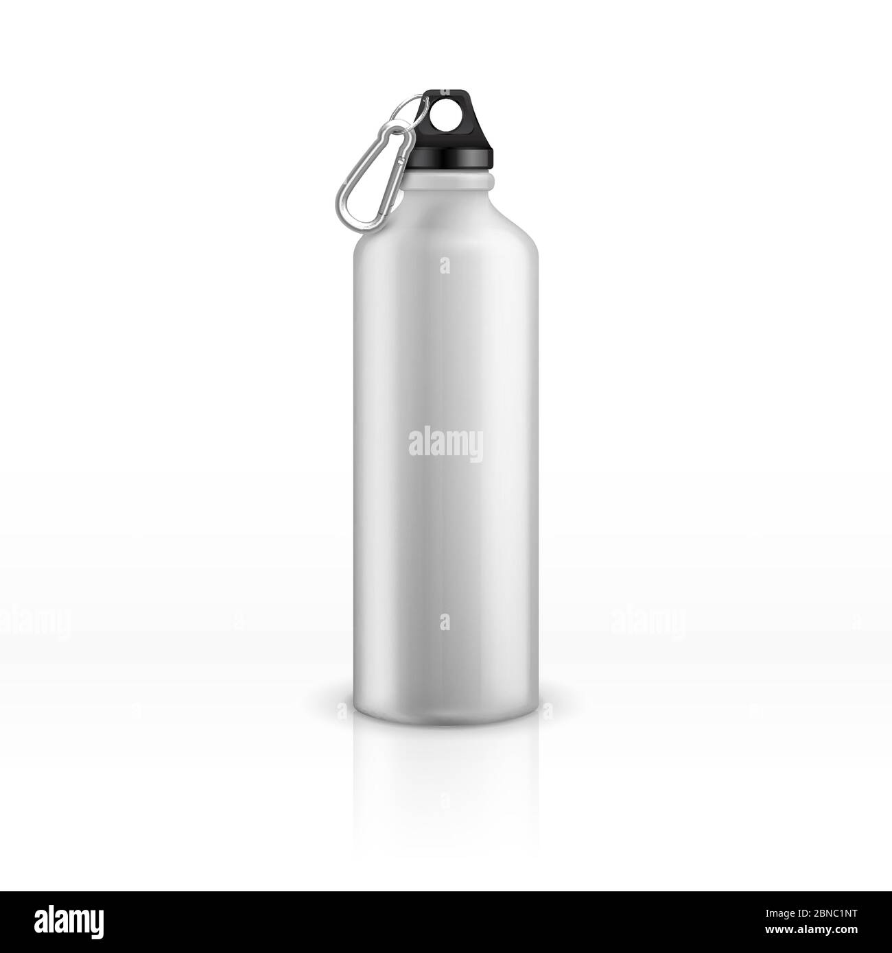 Metal water bottle. White realistic reusable drink flask. Fitness sports stainless thermos. Closeup vector isolated mockup. Container metal bottle for drink water illustration product, travel, Stock Vector