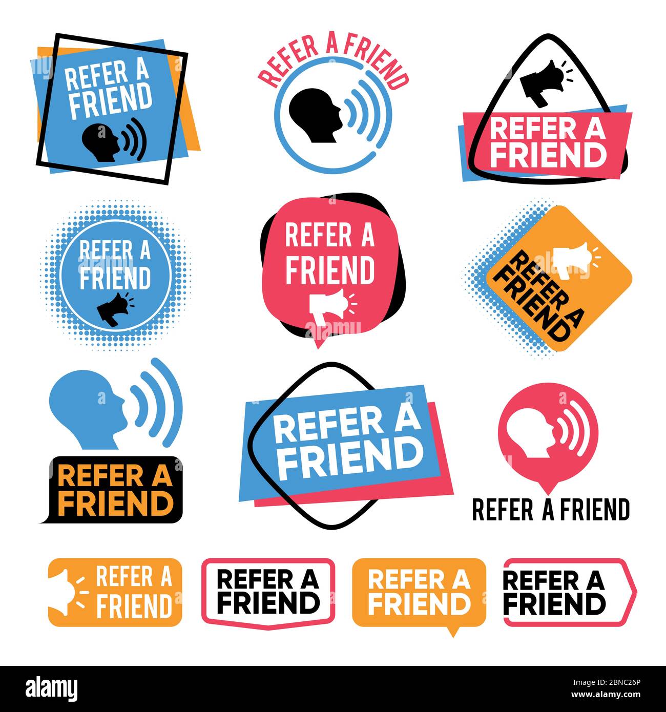 Refer a friend. Referral, friends shopping marketing attention vector