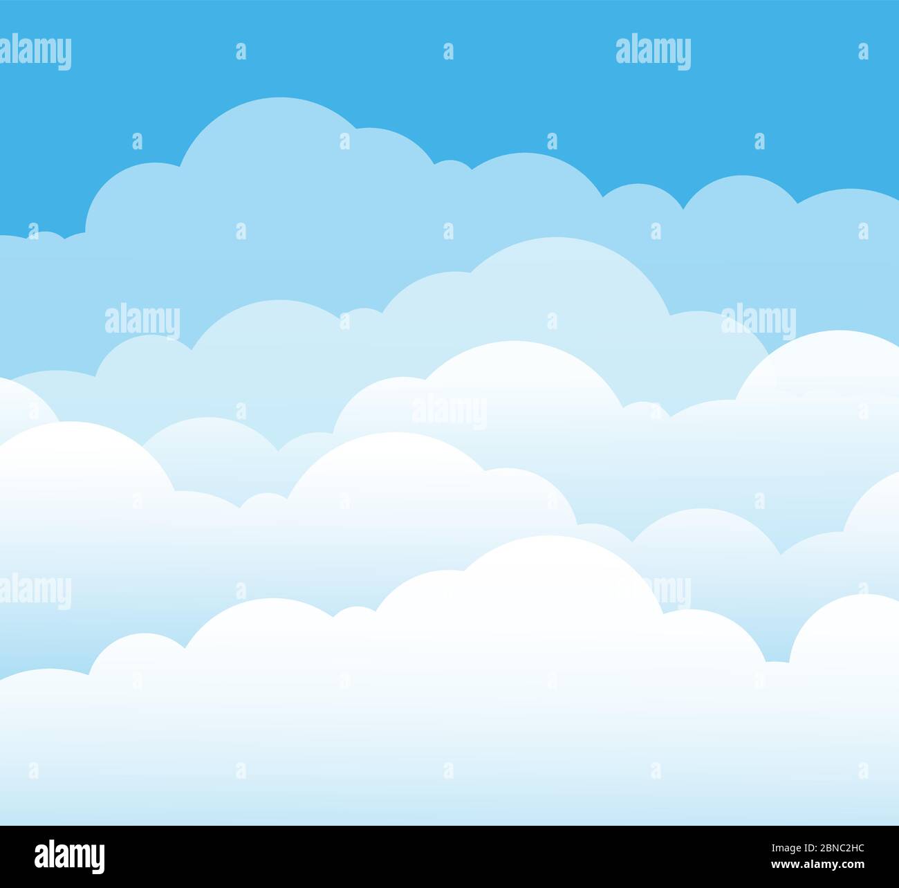 Sky and clouds. Cartoon cloudy background. Heaven scene with blue sky and white cloud. Vector illustration. Background scene cloud, heaven cloudy cumulus in air Stock Vector