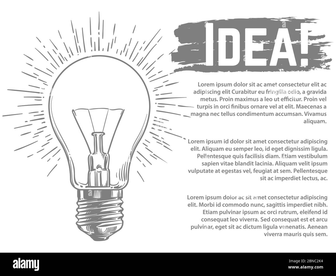 Idea vector banner and web poster design. Sketched light bulb vector illustration Stock Vector