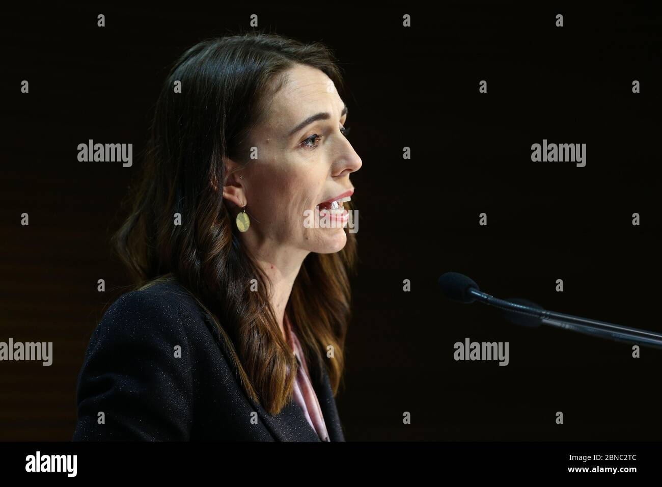 (200514) -- WELLINGTON, May 14, 2020 (Xinhua) -- New Zealand Prime Minister Jacinda Ardern speaks during a press conference in Wellington, New Zealand, May 14, 2020. New Zealand released Budget 2020, "Rebuilding Together," on Thursday, which established a 50 billion New Zealand dollars (30 billion U.S. dollars) COVID-19 Response and Recovery Fund. (Hagen Hopkins/Pool via Xinhua) Credit: Xinhua/Alamy Live News Stock Photo