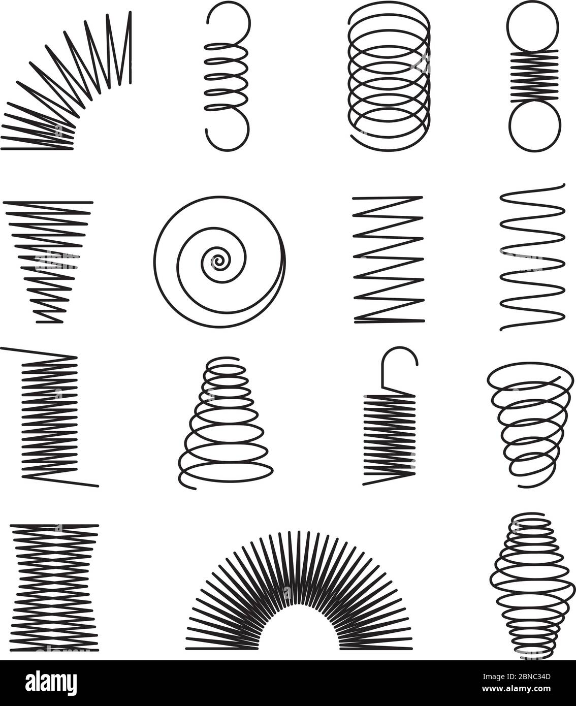 Metal springs. Spiral lines, coil shapes isolated vector symbols. Illustration of spiral and spring flexible line Stock Vector
