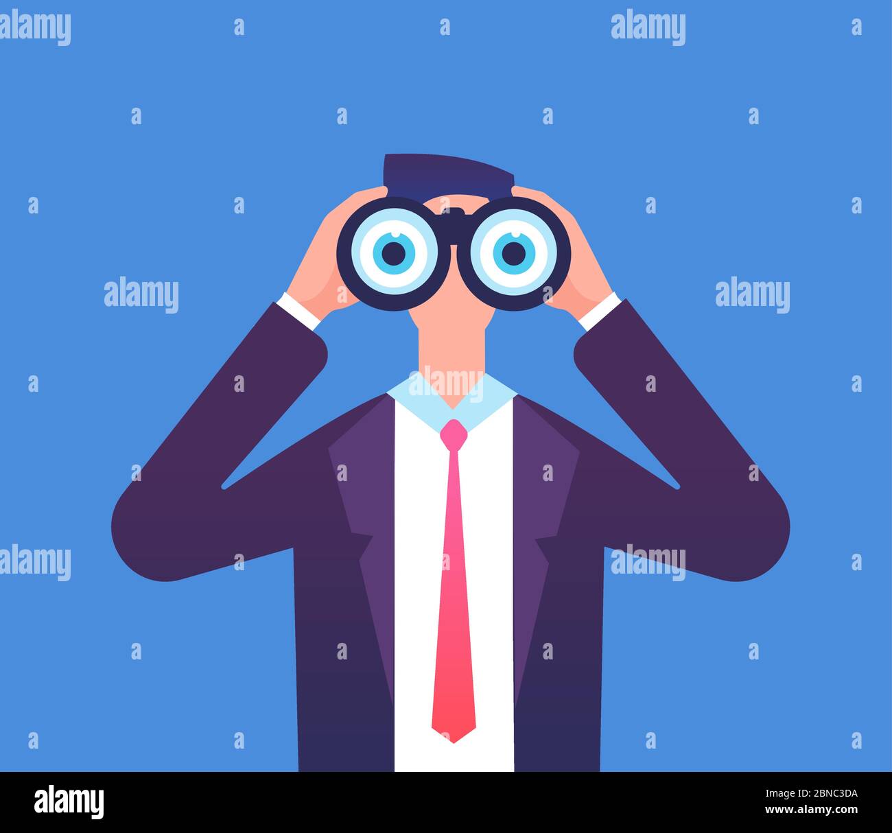 Man looking through binoculars. We are hiring, recruiting and business seeing vector concept