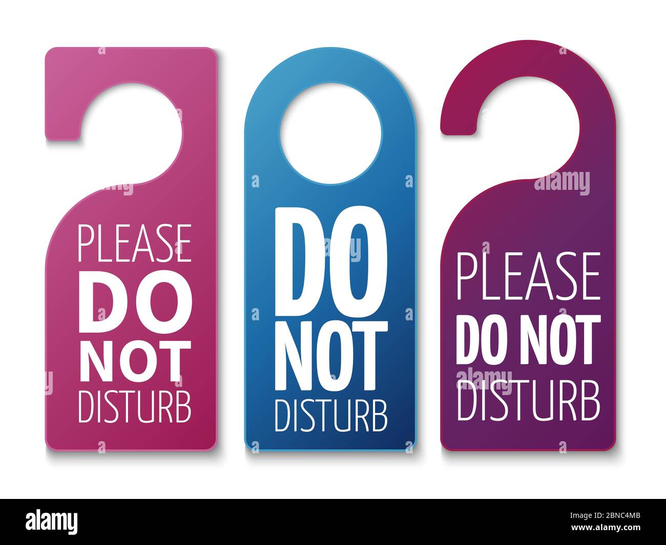 Do not disturb room vector signs. Colorful realistic hotel door hangers isolated on white background illustration Stock Vector