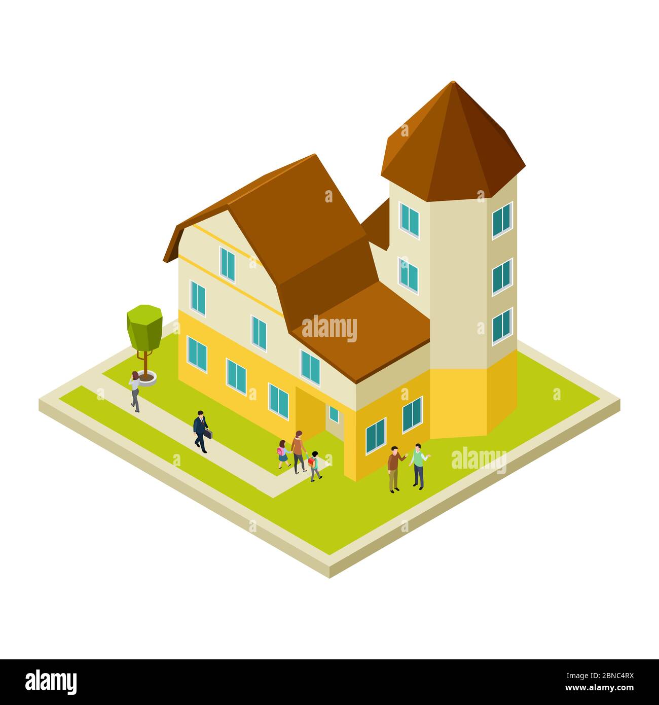 Condominium, apartment house isometric and people, neighbors vector concept illustration Stock Vector