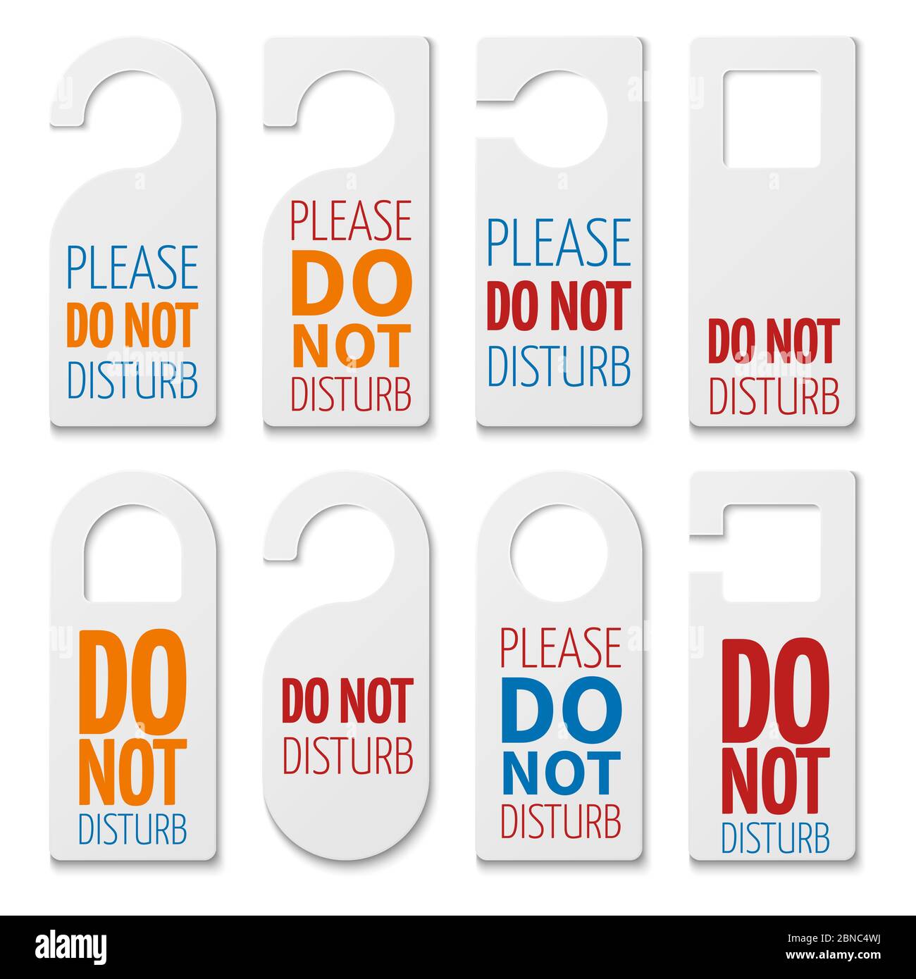Do not disturb realistic plastic blanks vector collection. Illustration of not disturb tags of set for room hotel Stock Vector