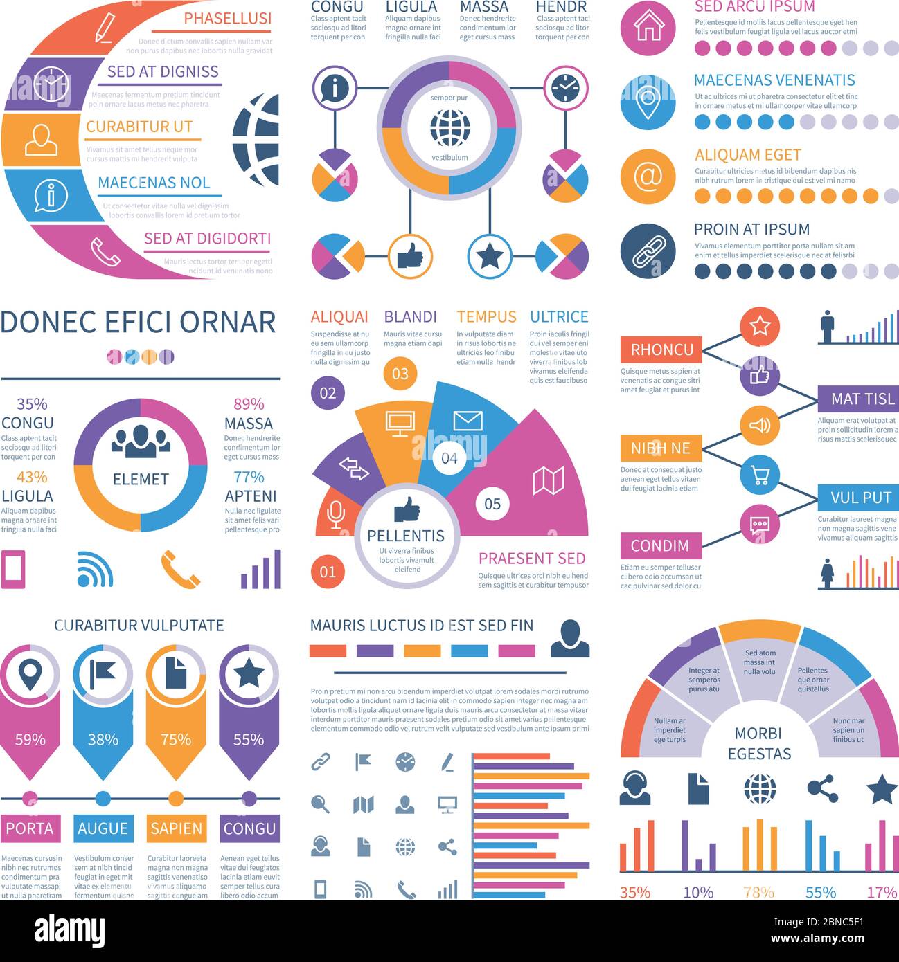 Infographic template. Financial investment graphs, process timeline organization flowchart. Infographics vector elements for report. Illustration of process timeline financial, diagram infochart Stock Vector