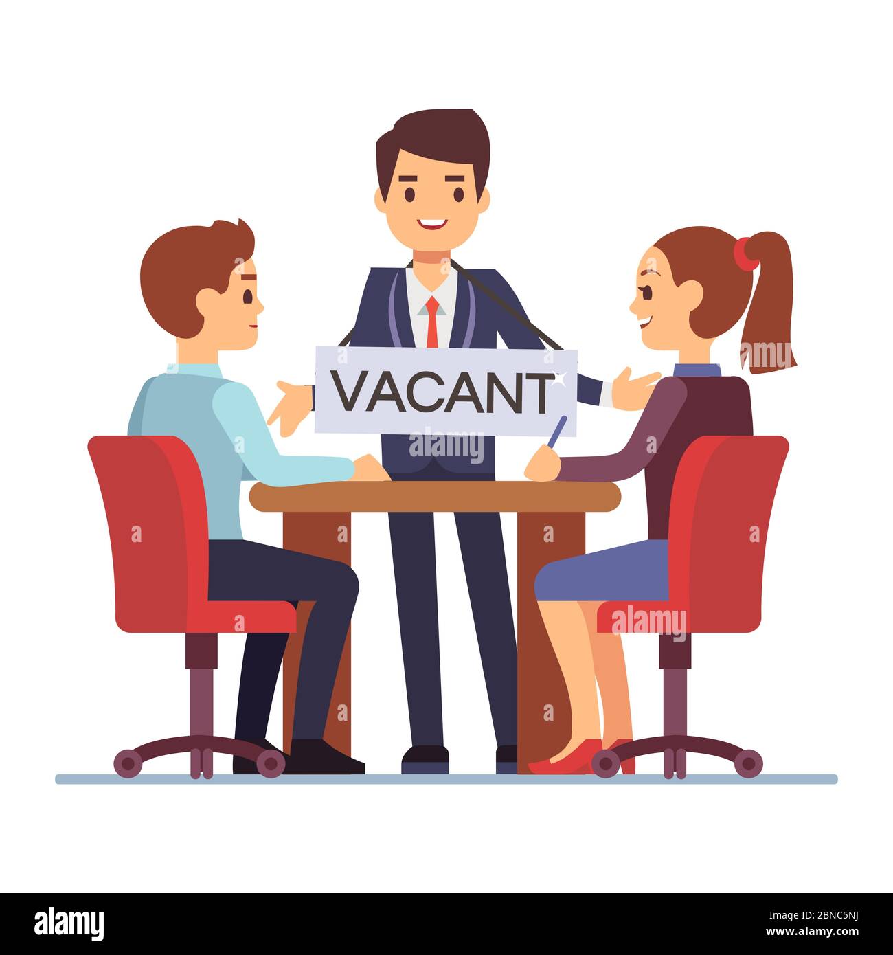 Job interview with hr managements and man with table vacant. Vector illustration Stock Vector