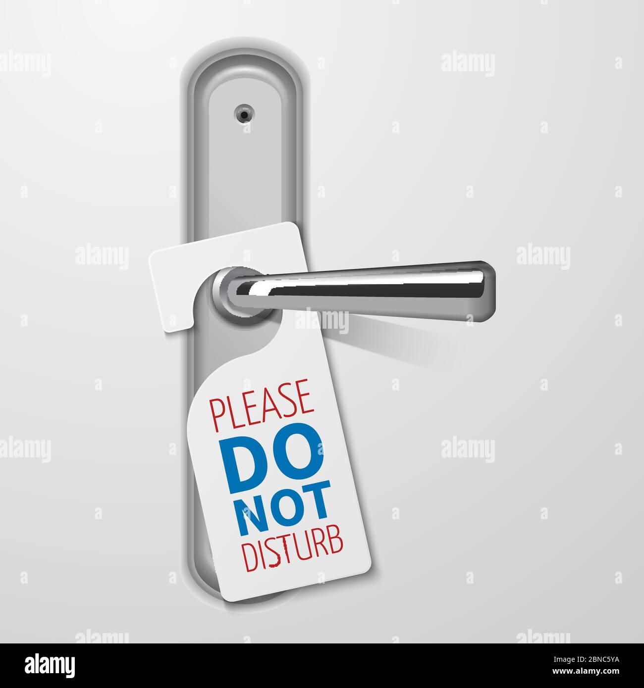 Metallic door handle with do not disturb white black vector. Hotel tag for door illustration Stock Vector