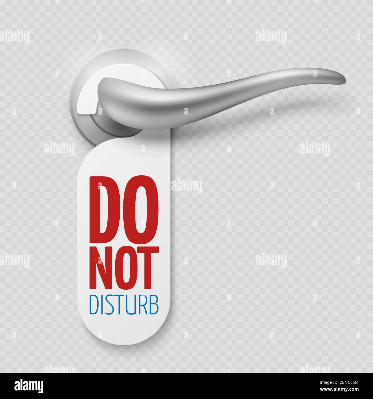 Silver realistic door handle with do not disturb white blank isolated on transparent background illustration Stock Vector