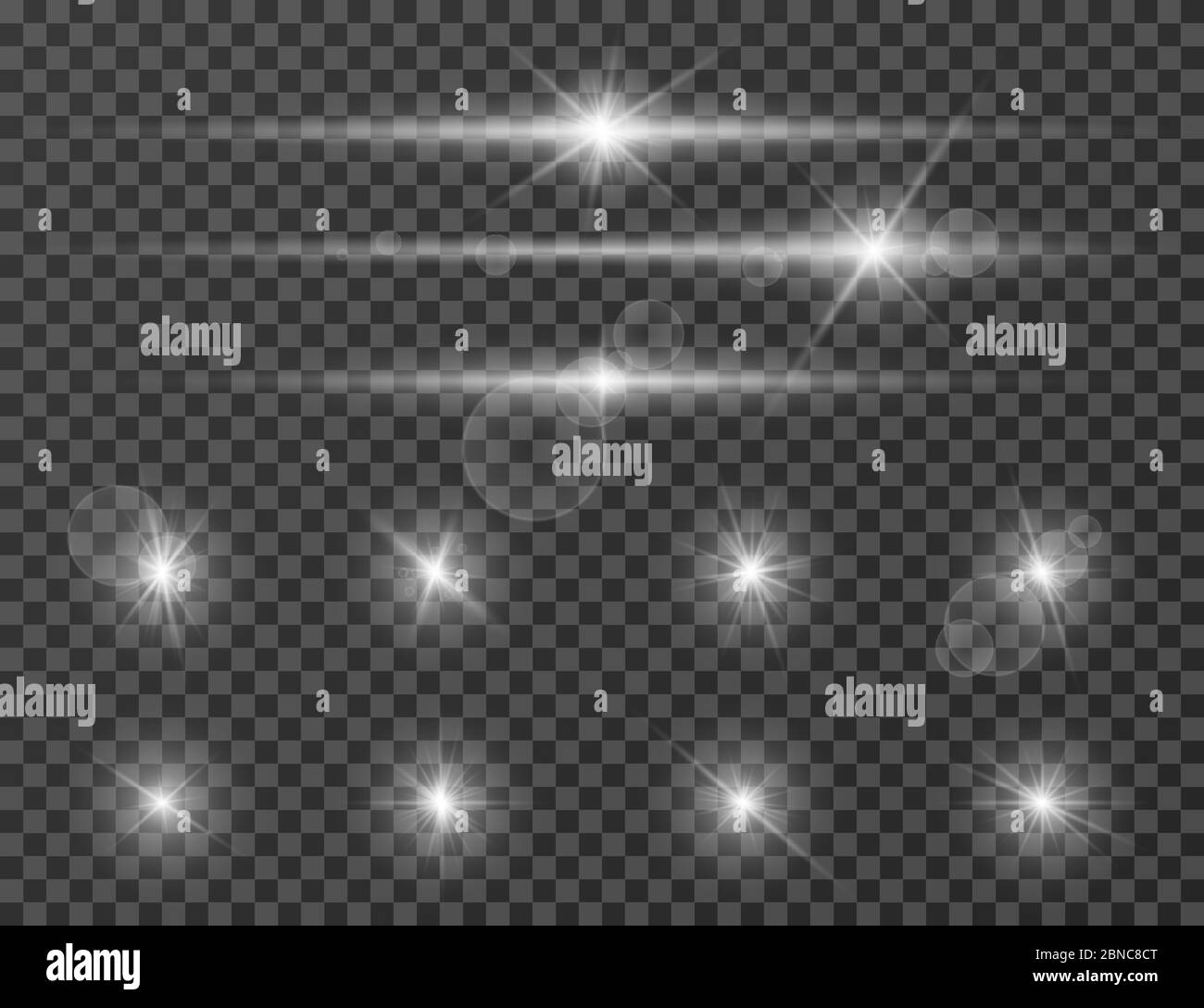 Light flare. Optical lens glowing flashlight effect. Gleaming camera flash. Realistic sparkles vector set. Star flash and shine bright illustration Stock Vector