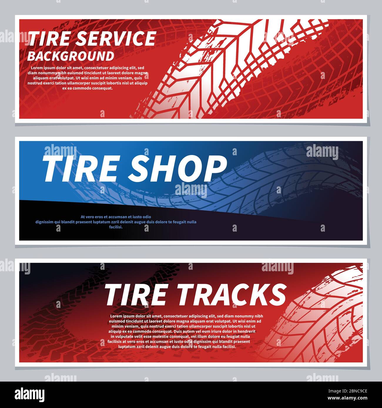 Tire tread tracks banners. Motorcycle, car and race bike dirty grunge