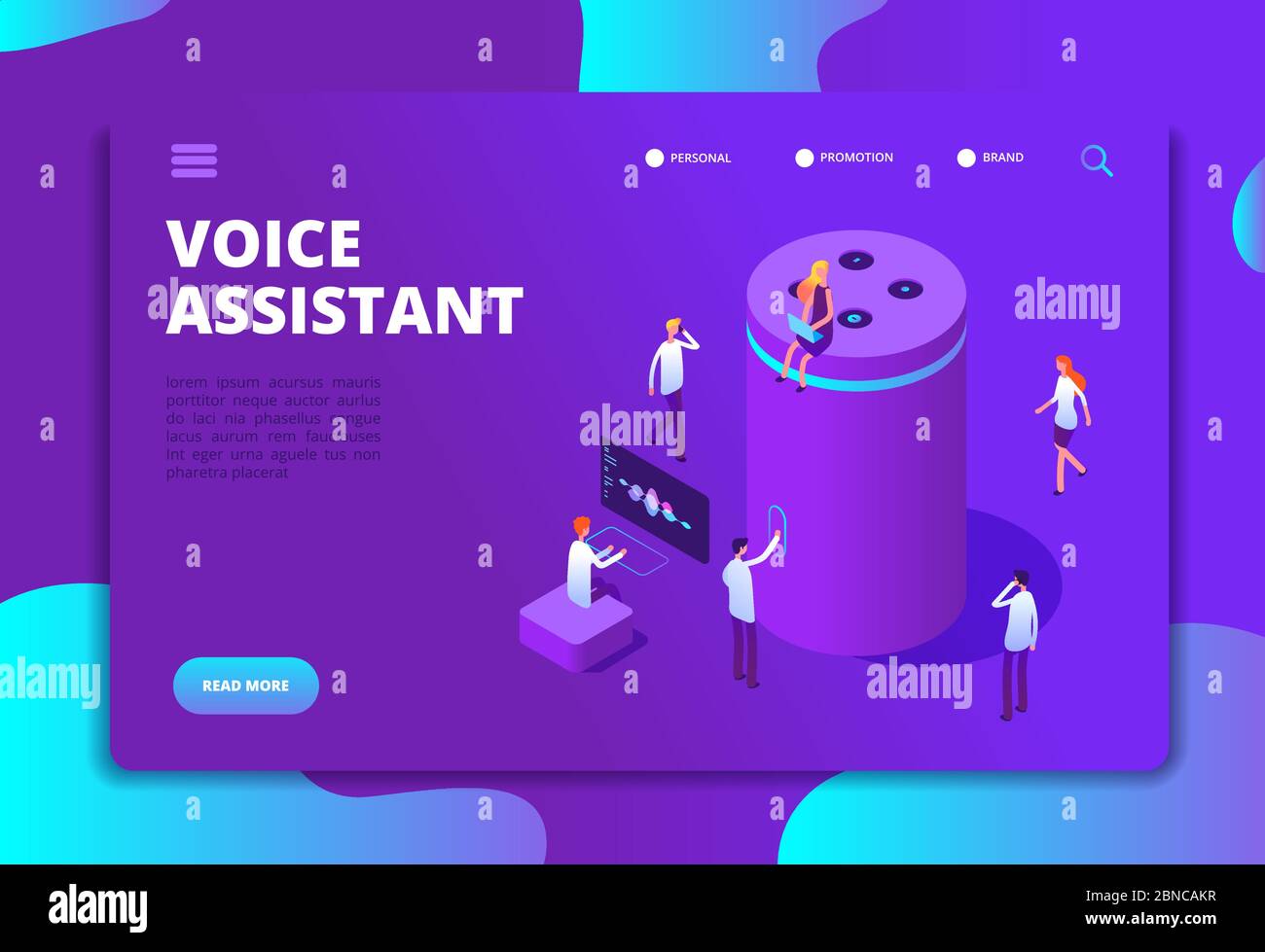 Smart speaker concept. Voice assistant, 4ir digital command center and 3d answer. Isometric vector illustration. Voice assistant and control, smart device intelligence speaker Stock Vector