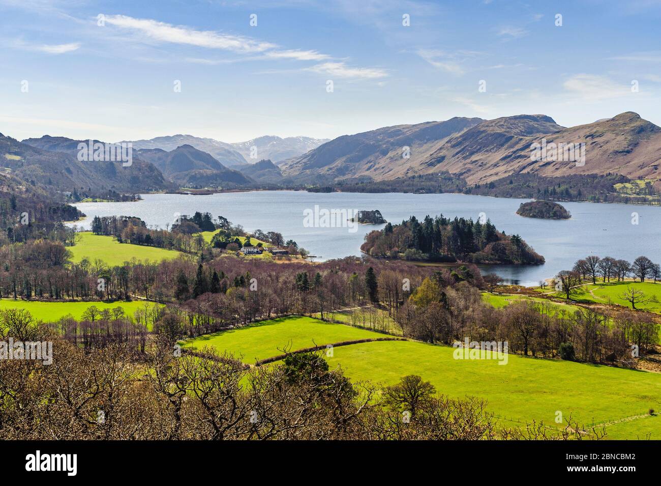 Derwent Water and Borrowdale from Castle Head near Keswick in the English Lake District Stock Photo