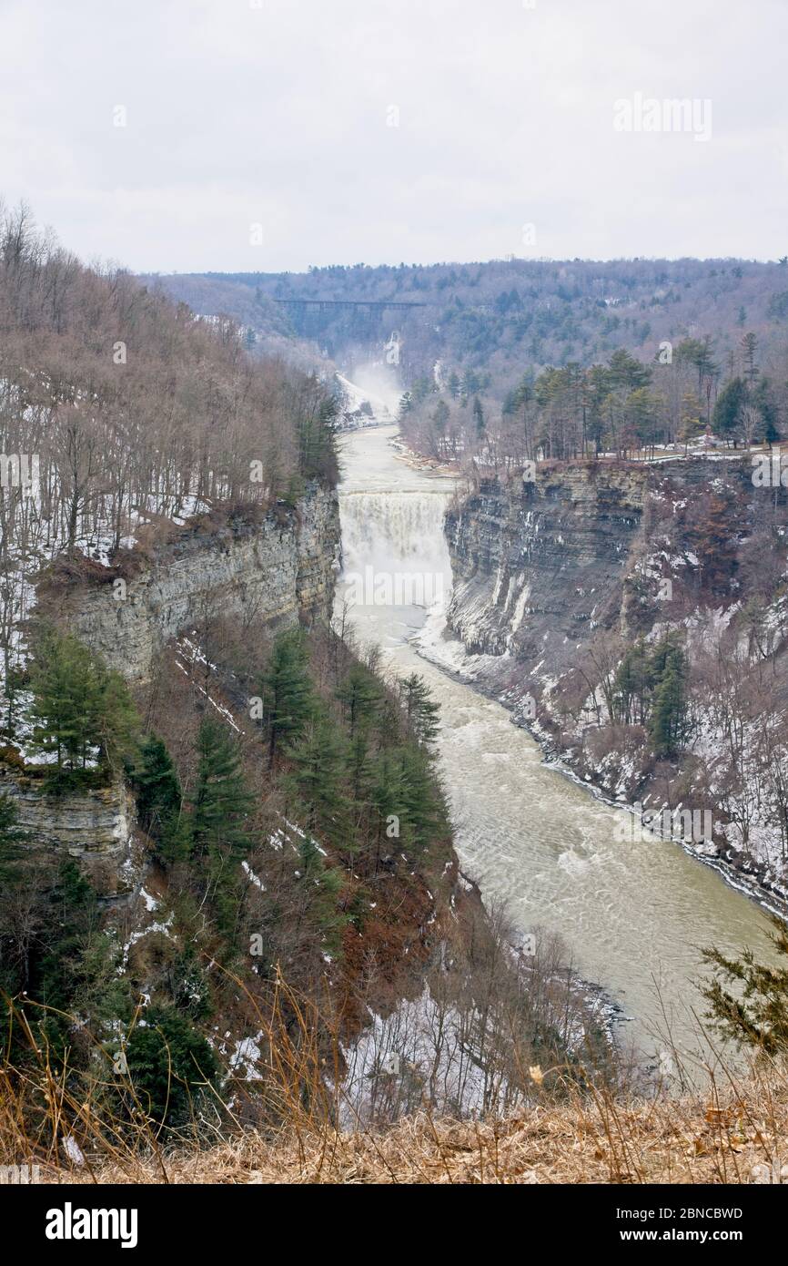 Letchworth State Park in Upstate New York in winter falls in Genesee