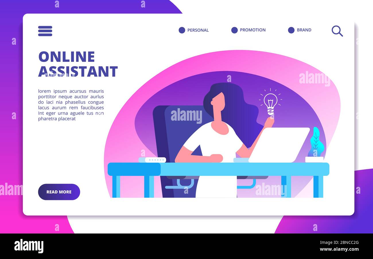 Online assistant. Customer global service, woman hotline operator advises clients. Virtual technical support vector concept. Online service help, assistant and support communication illustration Stock Vector