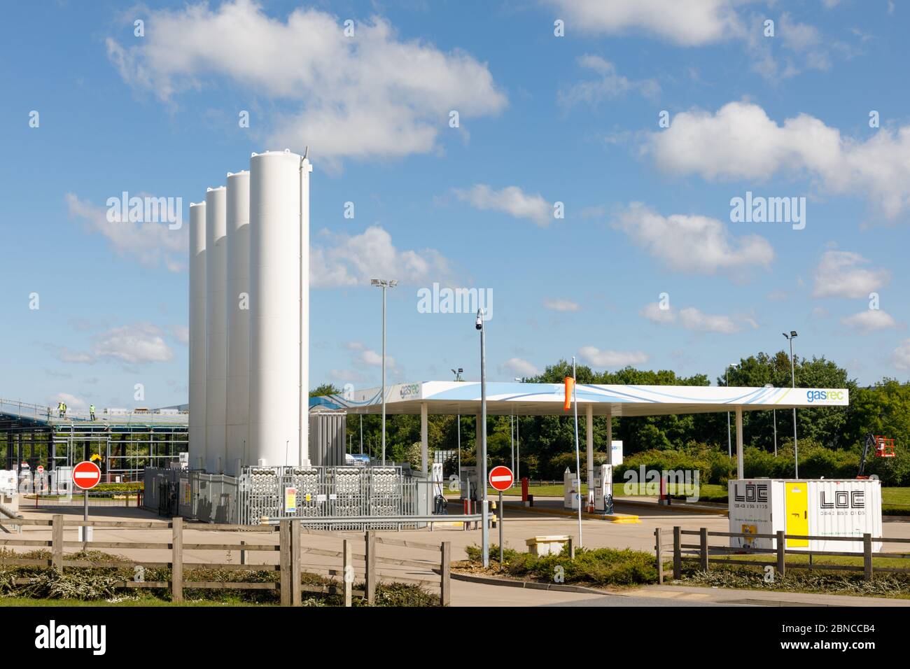 Crick, Northamptonshire, UK - 14th May 2020: GasRec Fuelling Station near DIRFT industrial estate, is the largest LNG refuelling station in Europe. Stock Photo