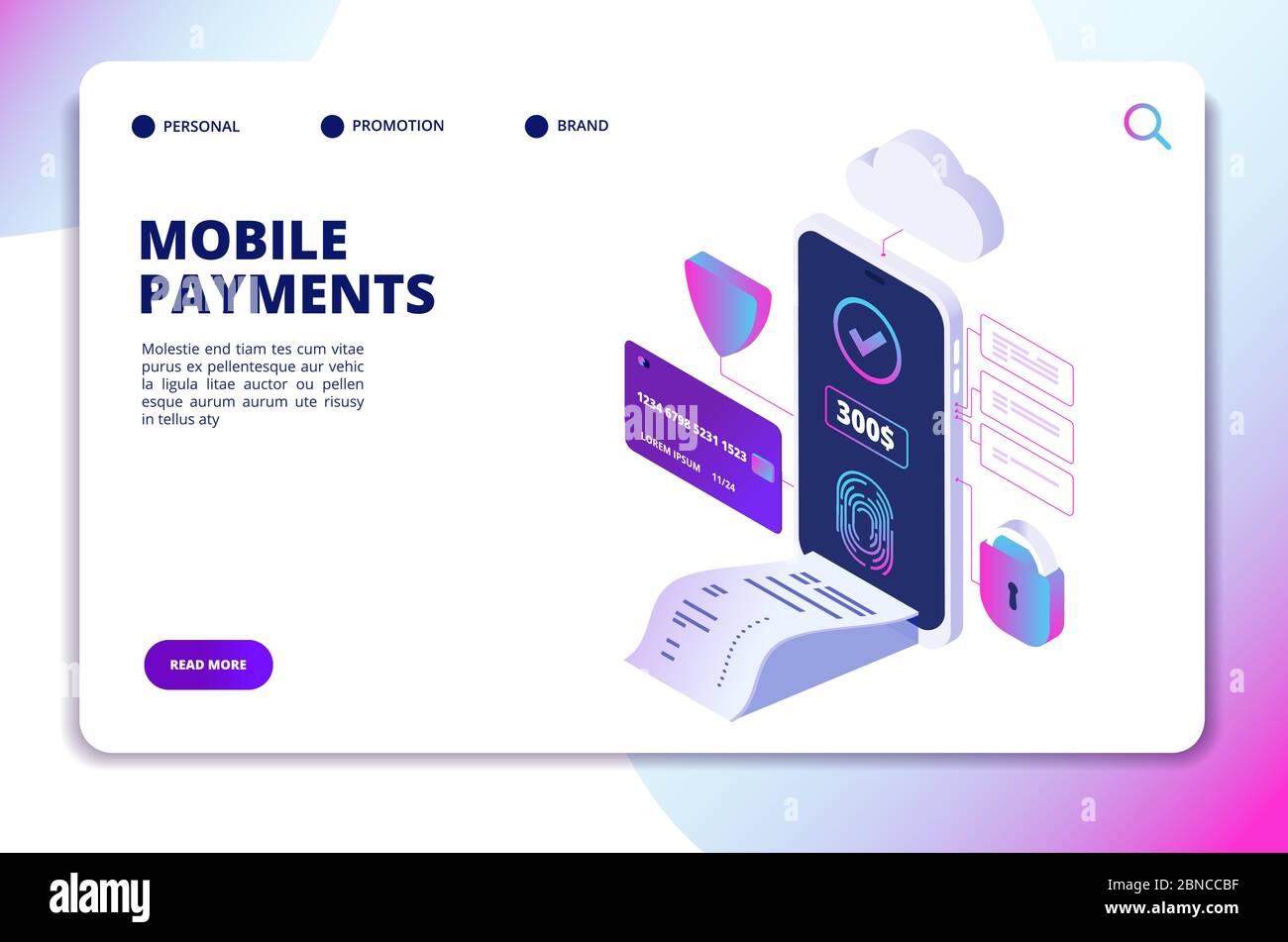 Mobile payments isometric concept. Online secure payment smartphone app. Banking internet shopping technology vector landing page. Illustration of online mobile payment with smartphone Stock Vector