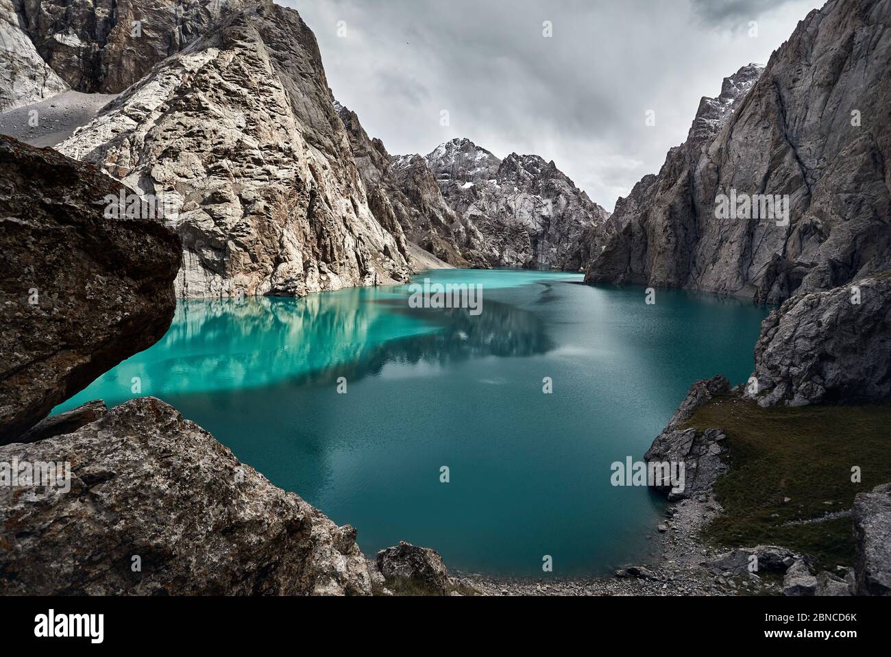 Beautiful landscape of famous mountain Lake Kel Suu. Located near Chinese border in Kyrgyzstan Stock Photo