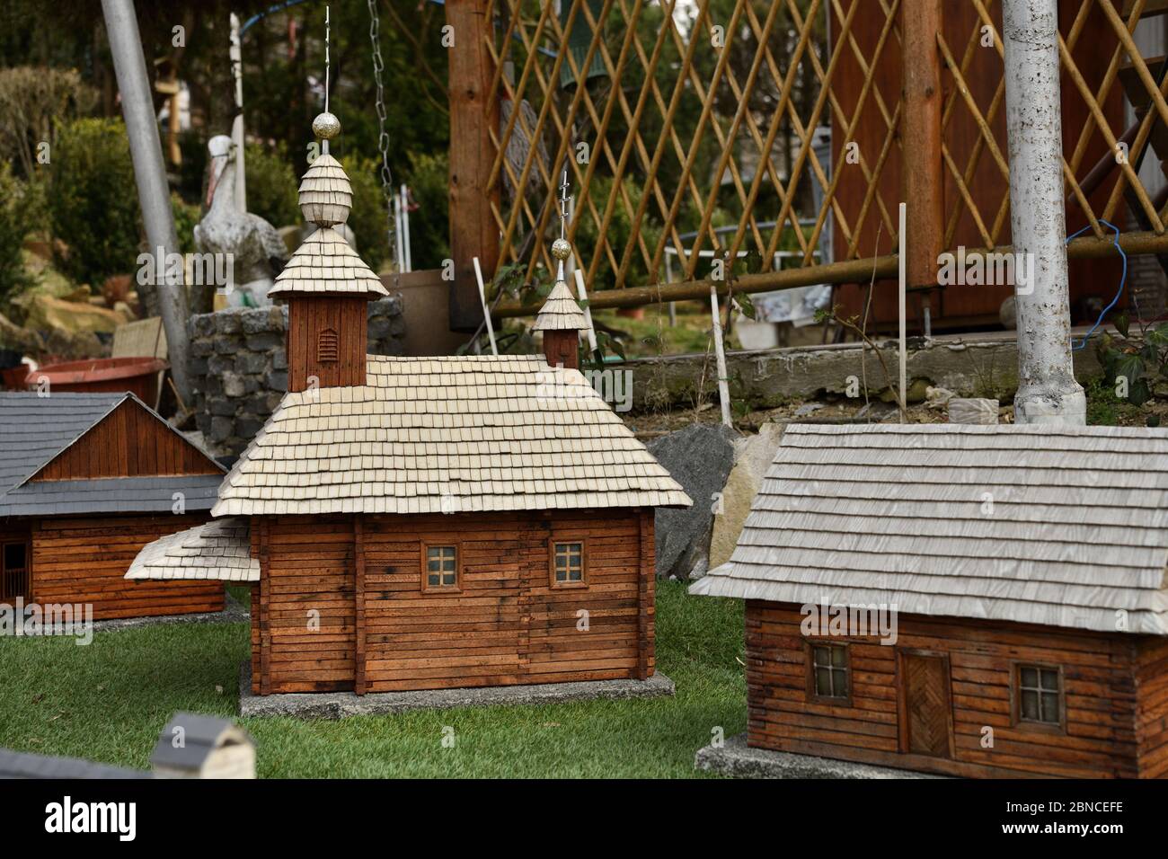 Decorative wooden houses a typical image of a Slavic village Stock Photo Alamy