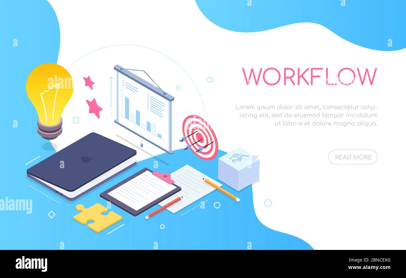 Workflow concept - modern colorful isometric web banner Stock Vector