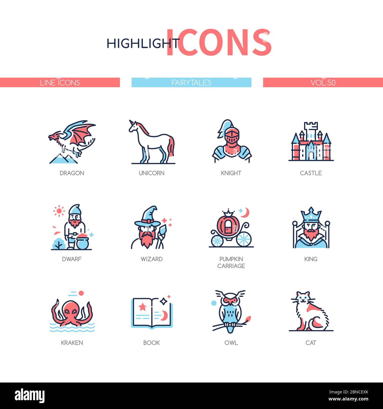 Fairytales concept - line design style icons set Stock Vector