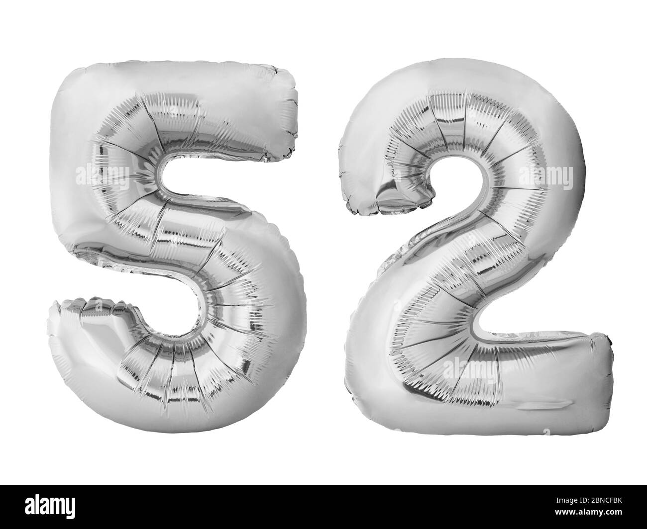 Number 52 fifty two made of silver inflatable balloons isolated on white background Stock Photo