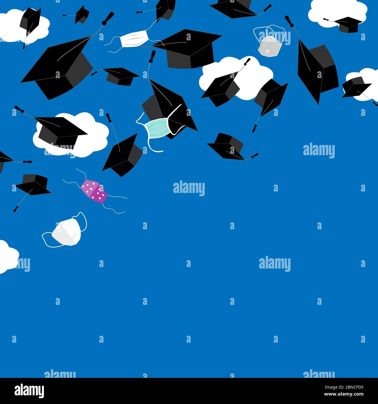 Funny Graduation Corner Background With Bonnets And Medical Masks In The Air Flying Masks And Grads Hats Quarantine 2020 Graduation Ceremony Concept Stock Vector Image Art Alamy