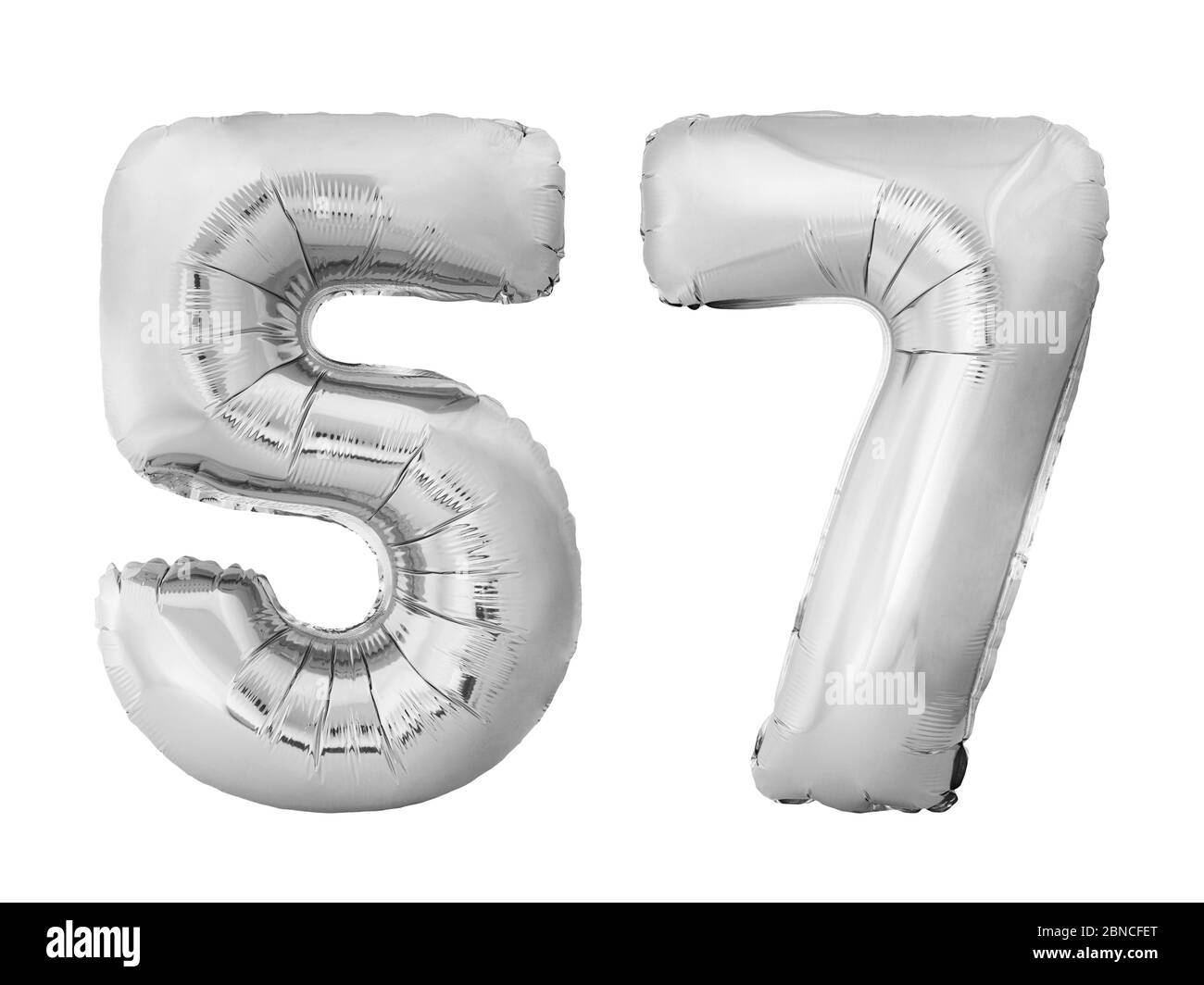 Number 57 fifty seven made of silver inflatable balloons isolated on ...