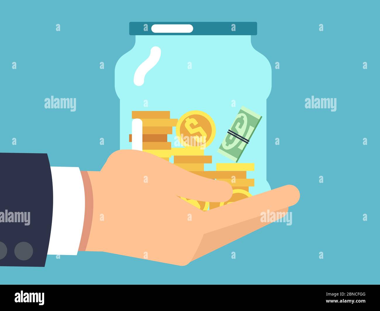 Glass jar with money and text please donate Vector Image