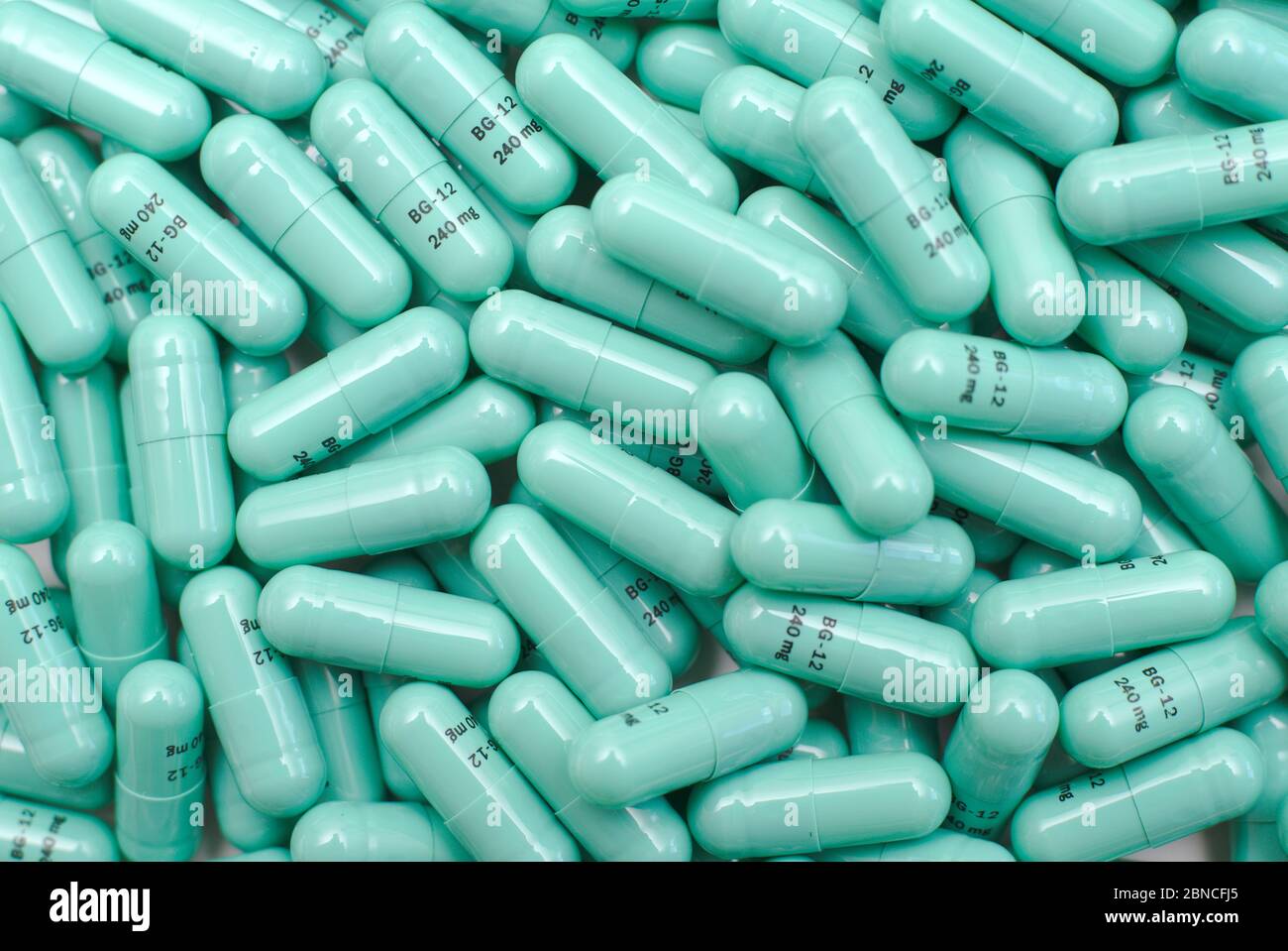 Tecfidera capsules - a drug used to reduce multiple sclerosis (MS) relapses. Stock Photo