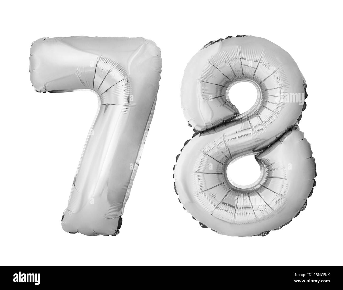 Number 78 seventy eight of silver inflatable balloons isolated on white background Stock Photo