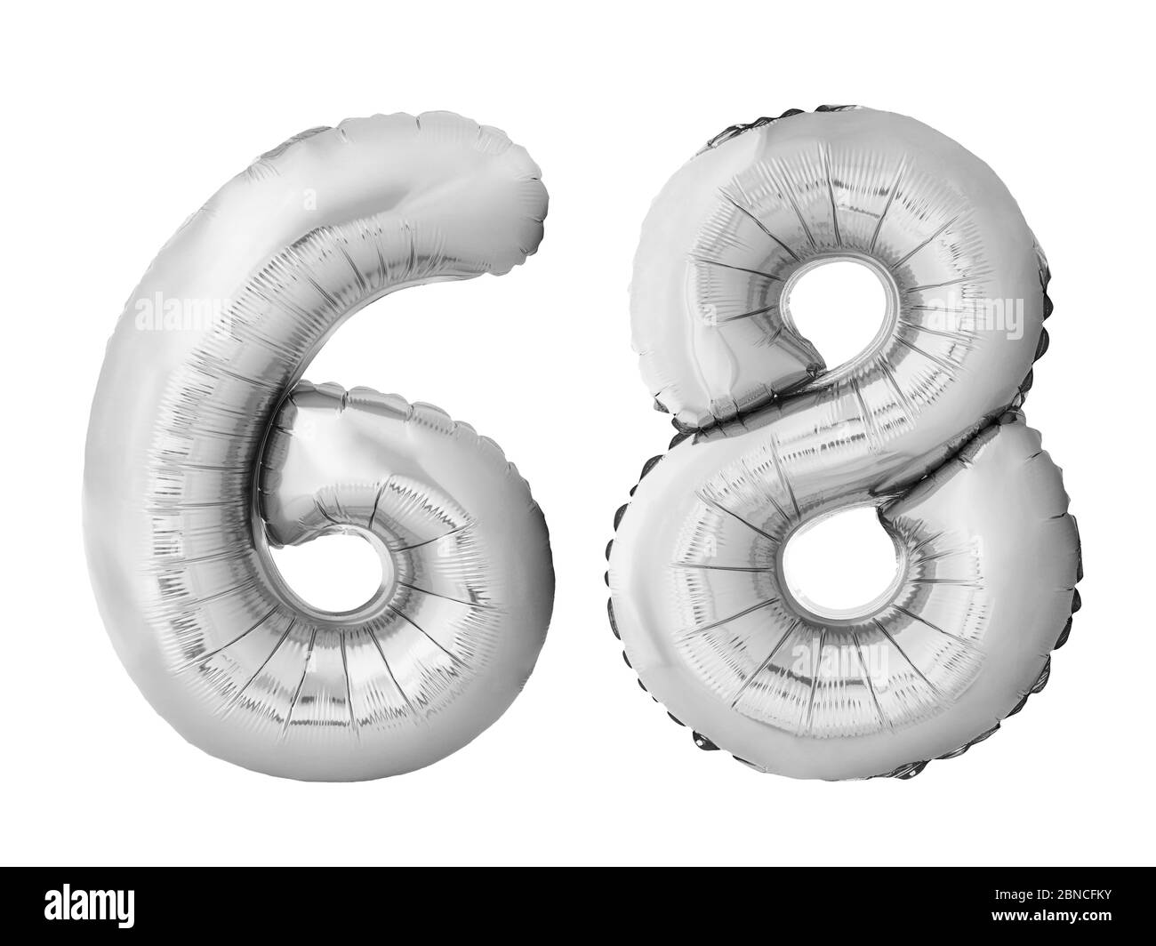 Number 68 sixty eight made of silver inflatable balloons isolated on white background Stock Photo