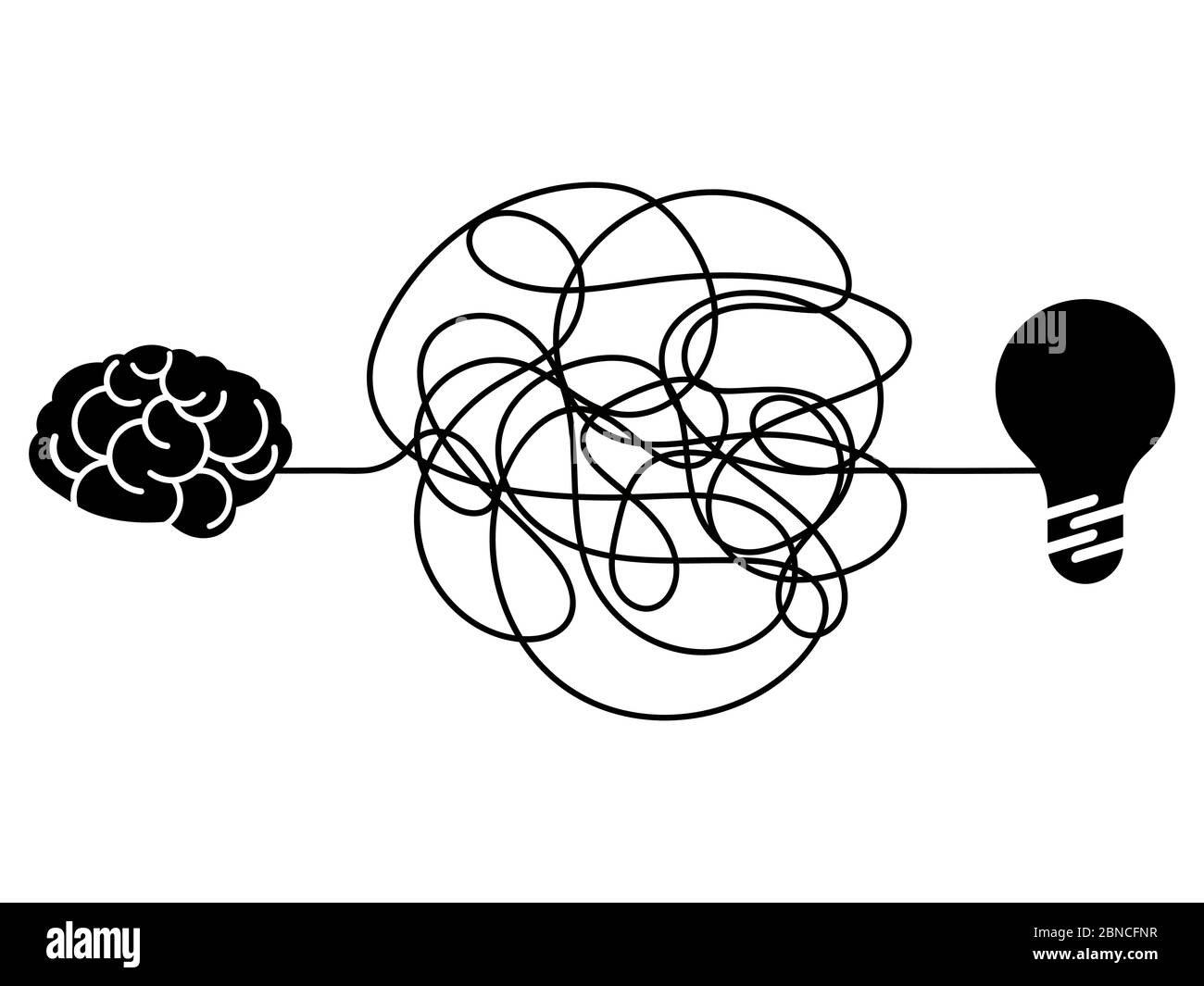 Confused process, chaos line symbol. Tangled scribble idea, insane brain vector concept. Illustration of chaos scribble doodle, tangle brainwork Stock Vector