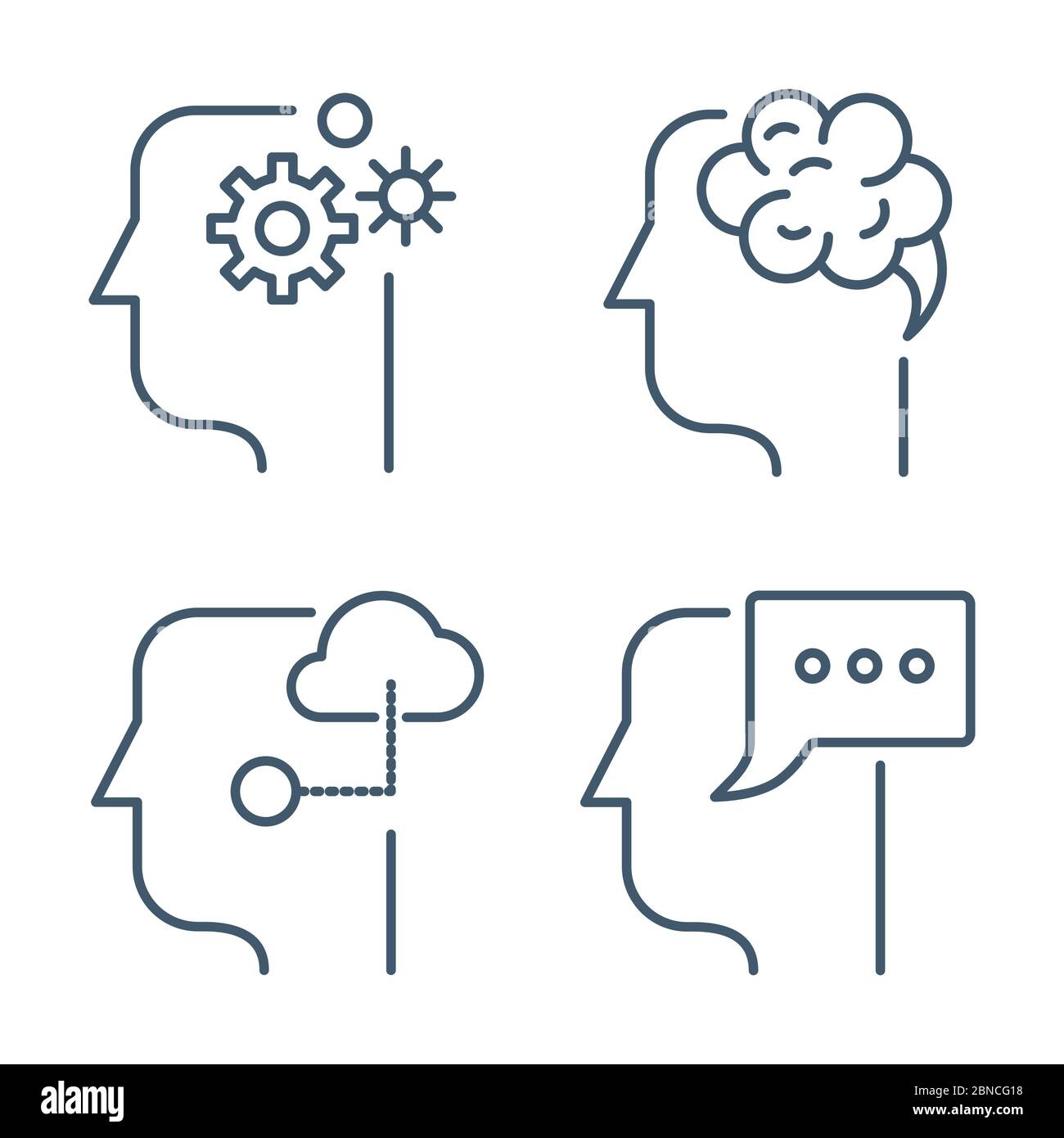 Idea, business management line thin vector icons. Illustration of genius thinking, smart efficient idea illustration Stock Vector