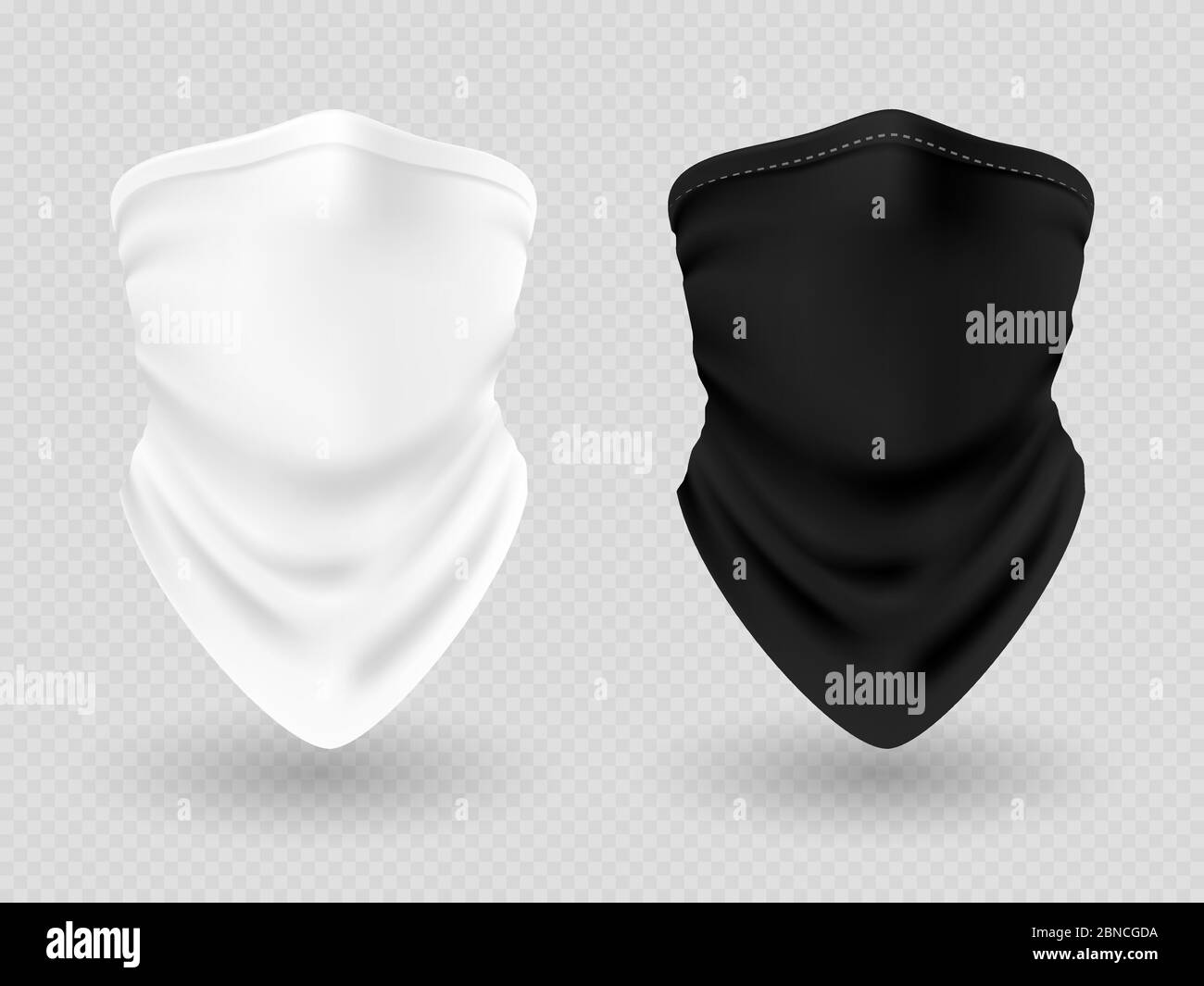 Realistic face bandanas or biker scarfs black and white isolated on transparent background illustration Stock Vector