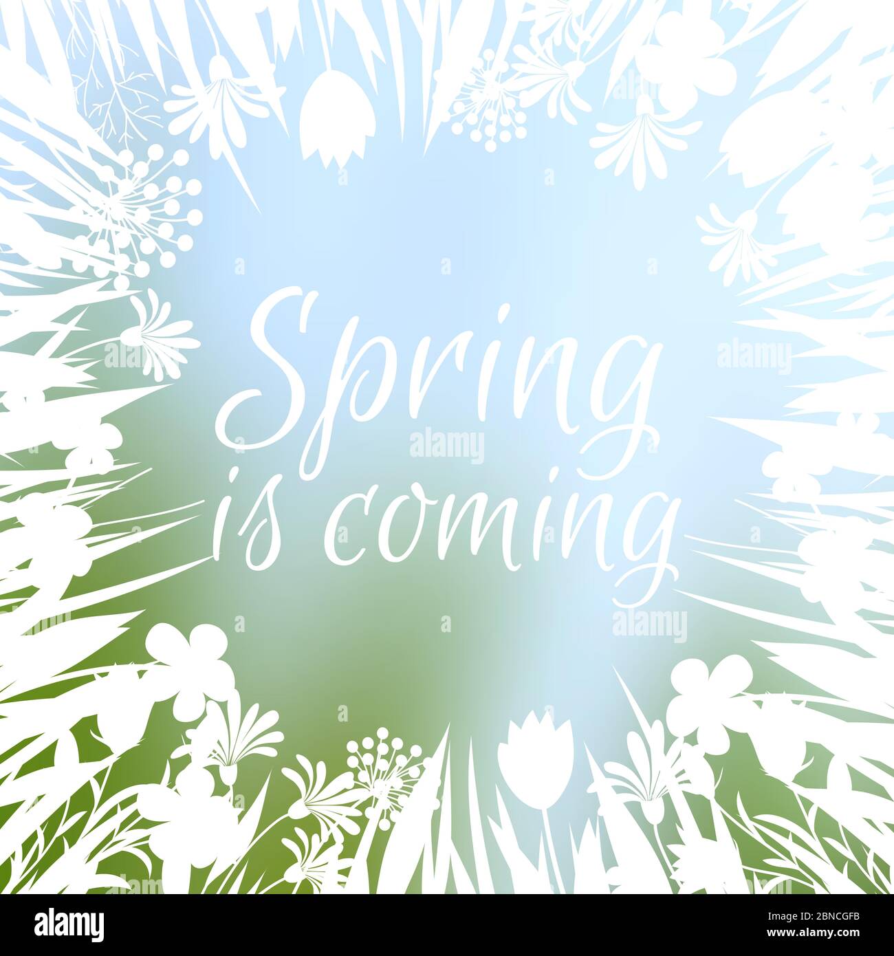 Spring flowers silhouettes frame, banner vector spring is coming background illustration Stock Vector