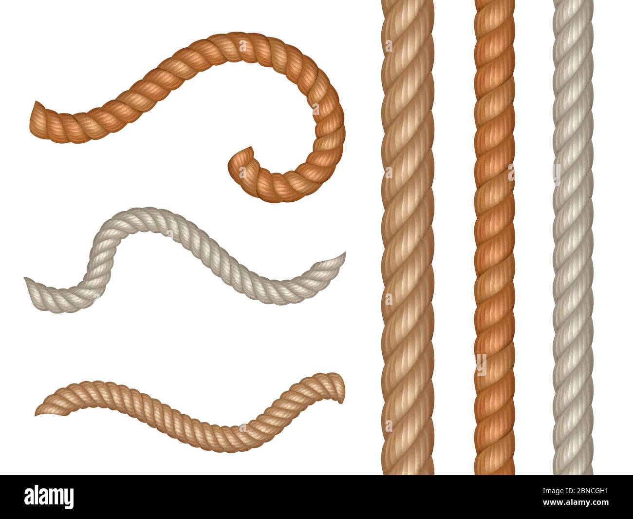 Realistic vector nautical cables and seamless rope isolated on white background illustration Stock Vector